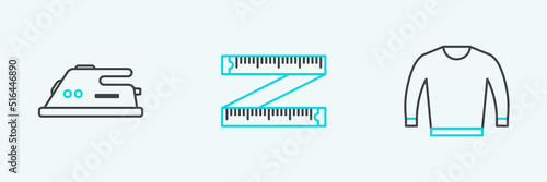 Set line Sweater, Electric iron and Tape measure icon. Vector © Oksana