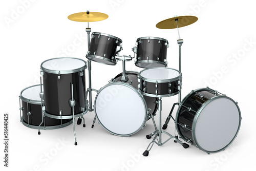 Fotobehang Set of realistic drums with metal cymbals or drumset on white background