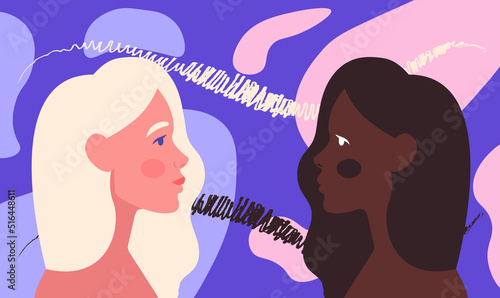 Finding shadow personality concept. Young woman comes face to face with her unconscious or subconscious part of soul. Exploring dark side of archetype. Cartoon modern flat vector illustration