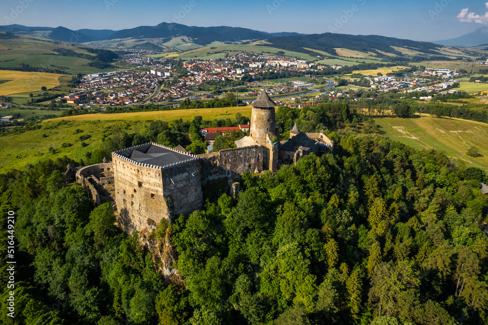 Medieval castle Stara Lubovna in SLovakia, Drone View