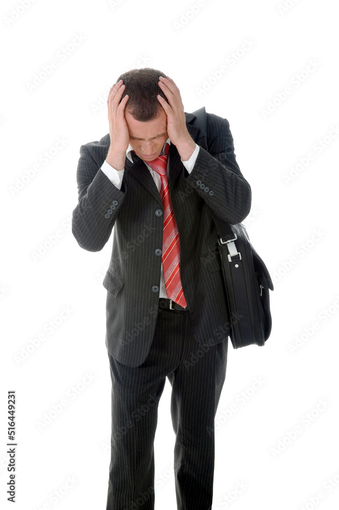 Frustrated Depressed Businessman on Isolated White Background Frustrated Depressed Businessman on Isolated White Background