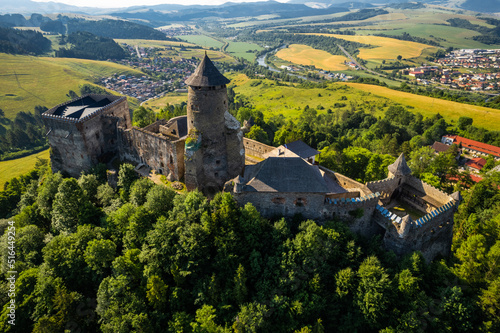 Canvastavla Stara Lubovna Castle in Slovakia, aerial drone view at summer