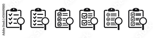 Document with magnifier loupe business concept. File search icon, document search, vector isolated. 