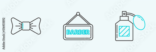 Set line Aftershave, Bow tie and Barbershop icon. Vector