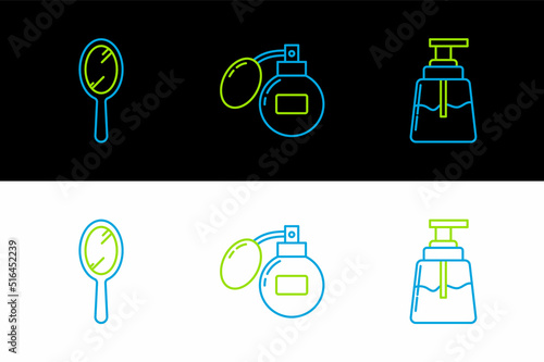 Set line Aftershave, Hand mirror and icon. Vector