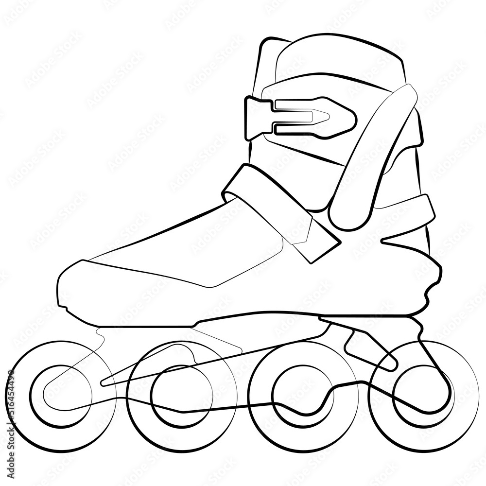 Inline skates, Roller Freeskate, Freestyle Slalom Rollerblad. sketch  drawing, contour lines drawn Illustration Stock | Adobe Stock
