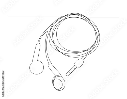 one continuous line drawing wired headphones vector