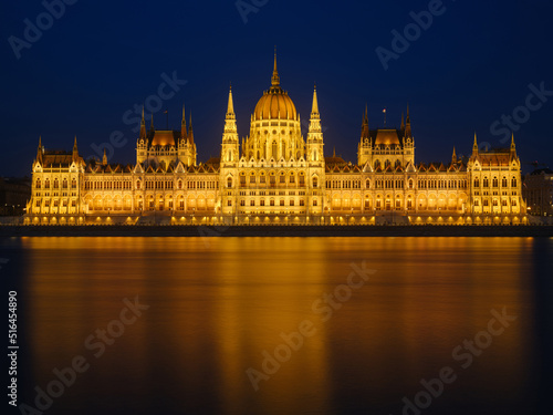 The famous Parliament building in Budapest, Hungary. Hungurian iconic view of parliament shot in the evening.