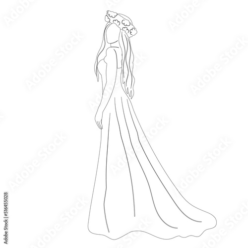 women bride, princess sketch isolated