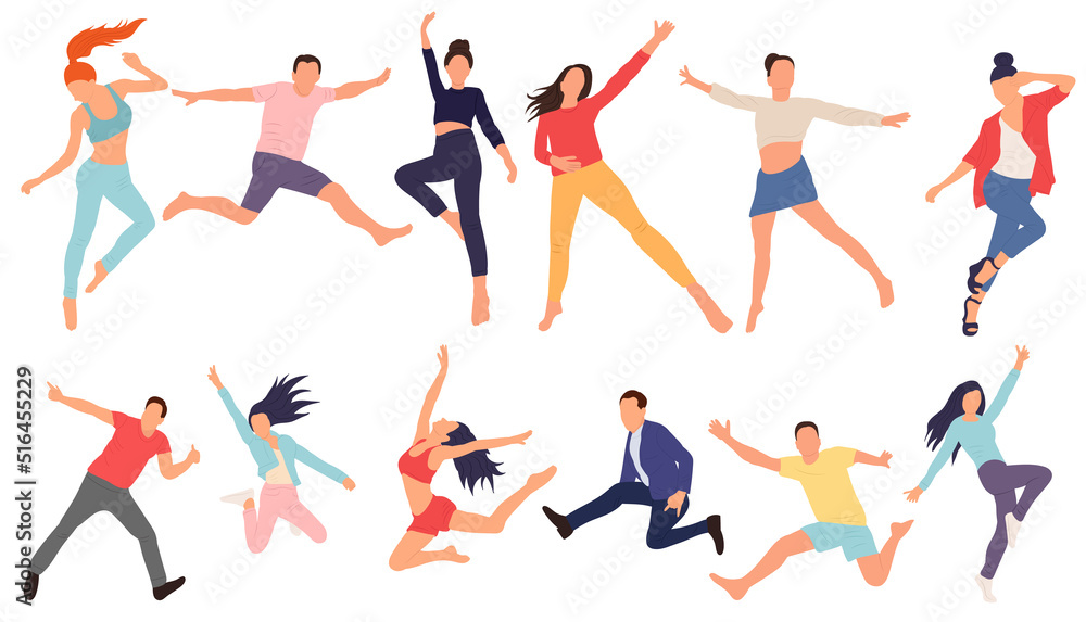 people jumping set in flat style, isolated, vector people jumping set in flat style, isolated, vector