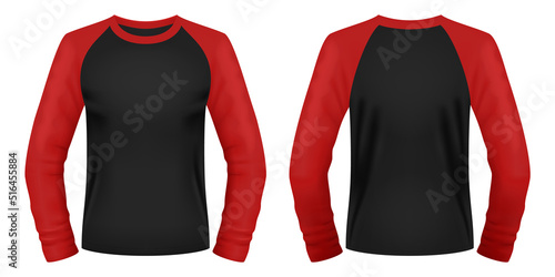 Long sleeve raglan t-shirt template. Front and back views. Vector illustration.