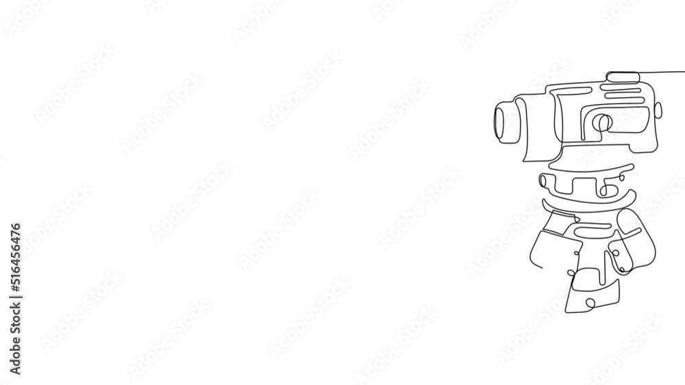 Continuous one line drawing of Surveyor with helmet on head with a tripod. High quality FullHD 4k footage Continuous one line drawing of Surveyor with helmet on head with a tripod. High quality FullHD 4k footage