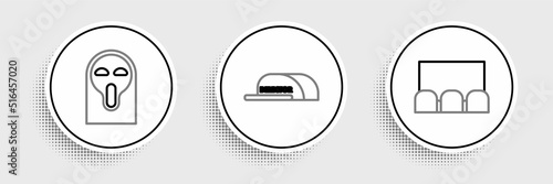 Set line , Funny and scary ghost mask and Cap with inscription director icon. Vector