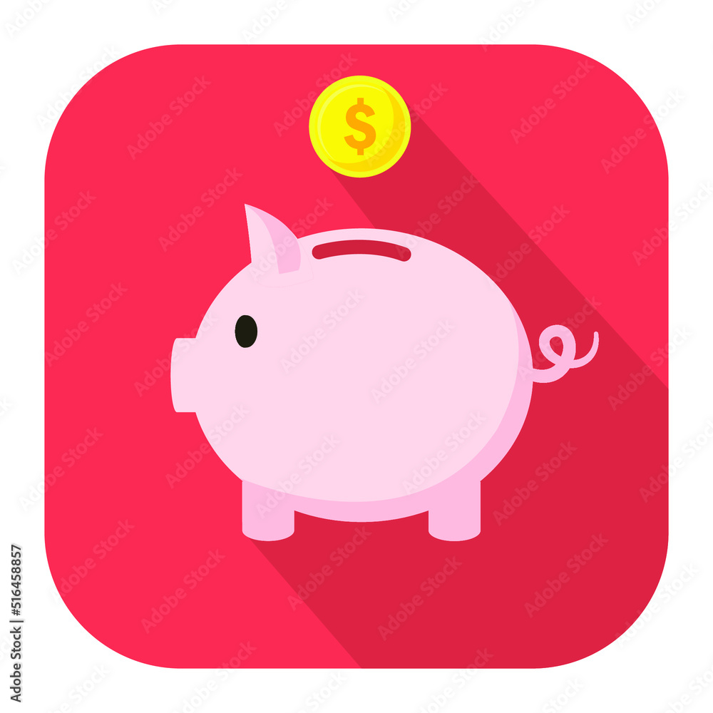 Fototapeta premium Piggy bank with a coin. Flat icon