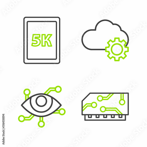 Set line RAM, random access memory, Virtual reality, Cloud technology data transfer storage and Tablet with text 5k icon. Vector