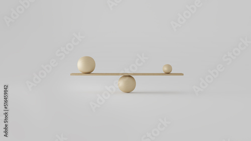 3D rendering of scales with two wooden spheres