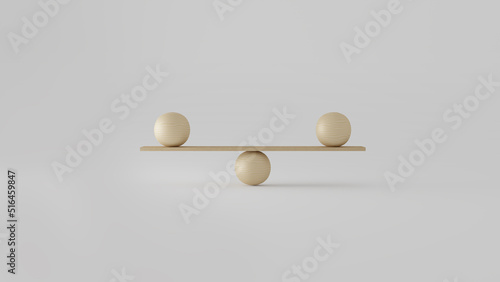 3D renderingcales with wooden spheres
