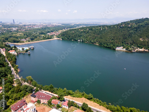 Aerial summer view of Pancharevo lake, Bulgaria