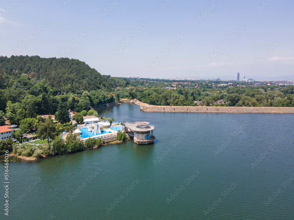 Aerial summer view of Pancharevo lake, Bulgaria