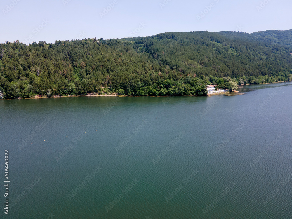 Fototapeta premium Aerial summer view of Pancharevo lake, Bulgaria