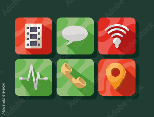 six applications menu buttons