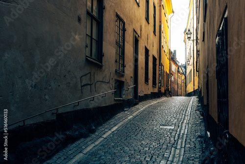 Canvastavla Old cobbled street of Stockholm