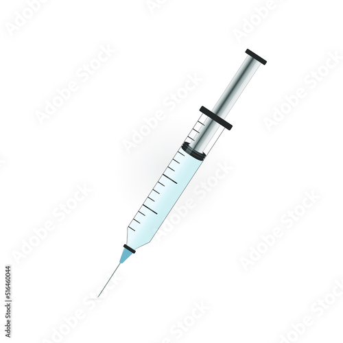 Medical disposable syringe with a needle. Applicable for vaccine injection, vaccination illustration.Plastic syringe with needle. Vector illustration