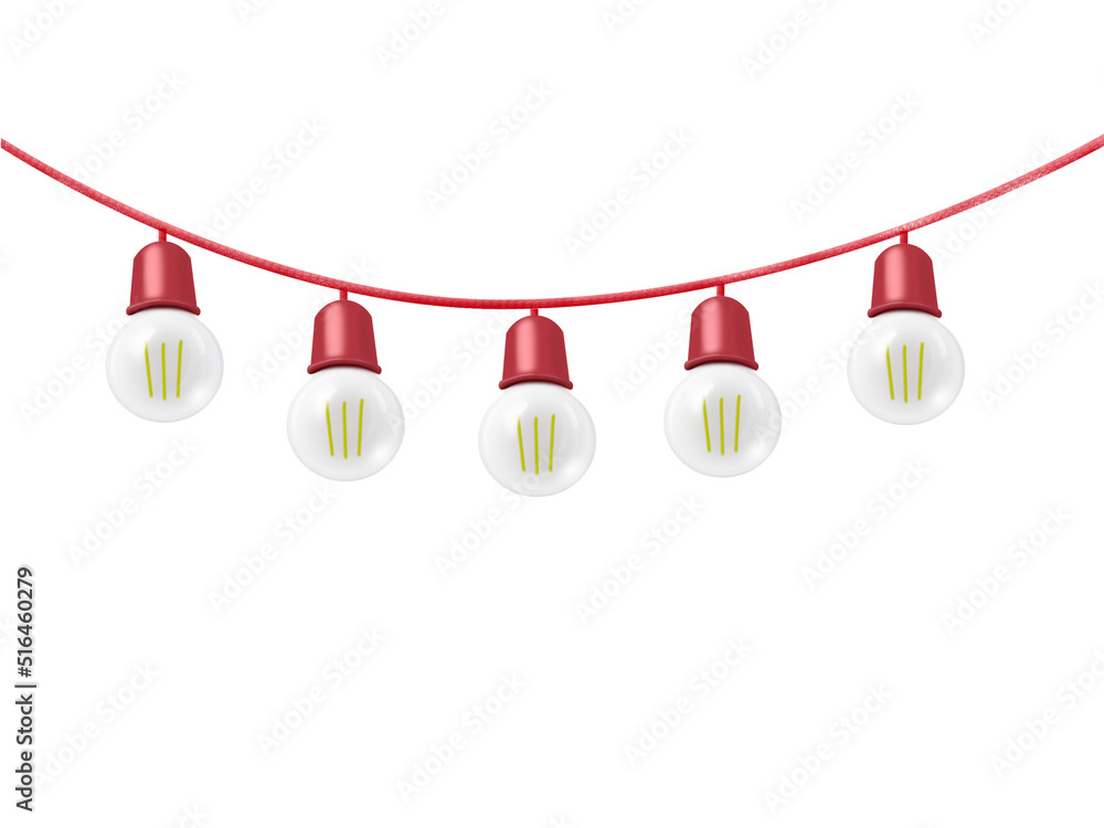 Garland of red light bulbs isolated on white background. Garland of red light bulbs isolated on white background.