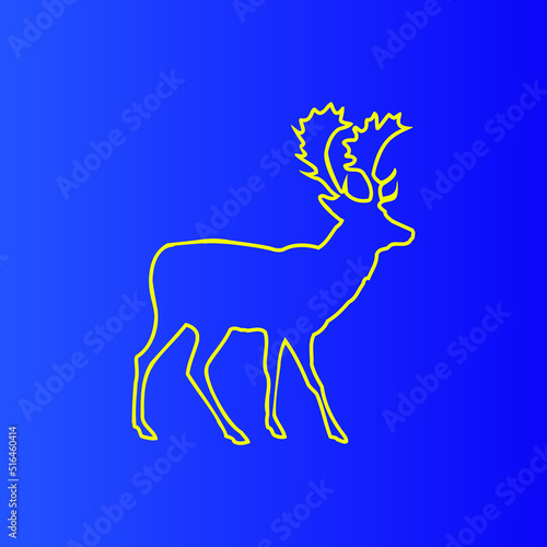 deer silhouette, Yellow color deer icon with blue background vector template