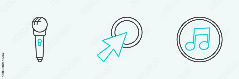 Set line Music note, tone, Microphone and Arrow cursor icon. Vector Set line Music note, tone, Microphone and Arrow cursor icon. Vector