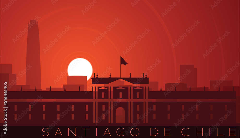 Santiago de Chile Low Sun Skyline Scene