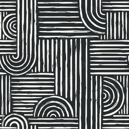Aesthetic Contemporary printable seamless pattern with abstract Minimal elegant line brush stroke shapes and line in nude colors.