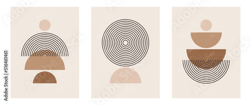 Set of Mid century modern minimalist art print with organic natural shape. Abstract contemporary aesthetic background with geometric Minimal black line on beige. Boho wall decor