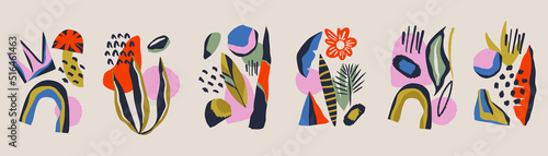 Trendy contemporary set of Modern minimalist abstract geometry aesthetic illustrations composition. Boho vector posters for wall decor in bohemian style