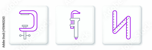 Set line Folding ruler, Clamp and screw tool and Calliper or caliper scale icon. Vector