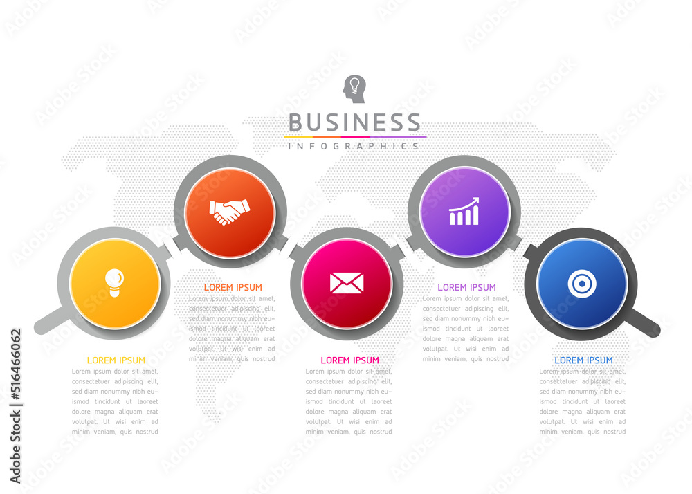 Circular Connection Steps Infographic Template with 5 Element Circular Connection Steps Infographic Template with 5 Element