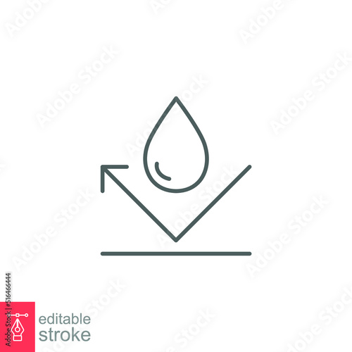Waterproof icon. Simple outline style. Water repellent surface, corrosion, proof, chemical, hydrophobic, fabric, liquid drop. Vector illustration isolated on white background. Editable stroke EPS 10