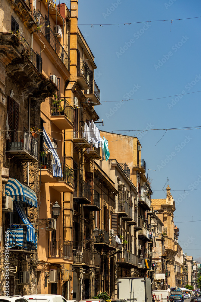 streets of the city of palermo sicily italy in summer