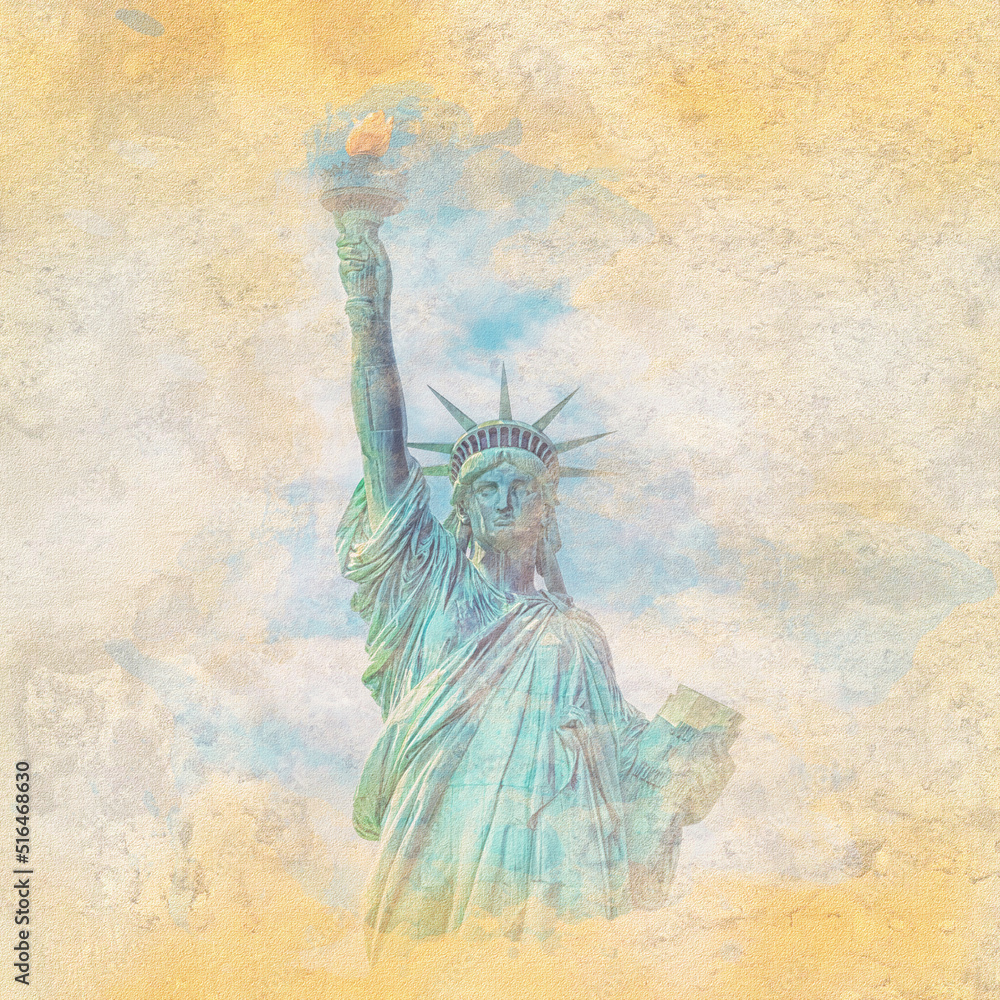 Fototapeta premium Statue of Liberty in New York City - Watercolor effect illustration