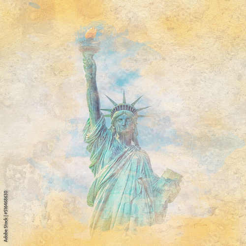 Statue of Liberty in New York City - Watercolor effect illustration
