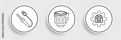 Set line Robot, Soldering iron and icon. Vector