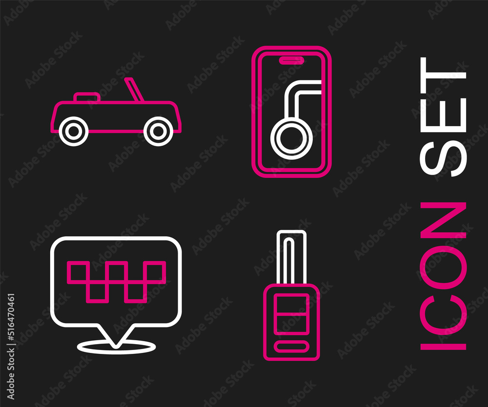Set line Car key with remote, Location taxi, City map navigation and icon. Vector Set line Car key with remote, Location taxi, City map navigation and icon. Vector