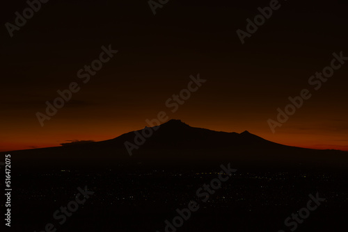 Panoramic view of mountains, autumn landscape with foggy hills at sunrise