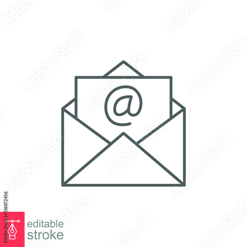 Email icon. Simple outline style. Mail, newsletter, thin line, letter, symbol, pictogram, address, open message send concept. Vector illustration isolated on white background. Editable stroke EPS 10