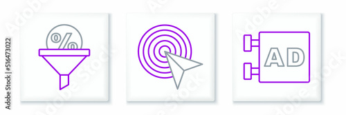 Set line Advertising, Lead management and icon. Vector