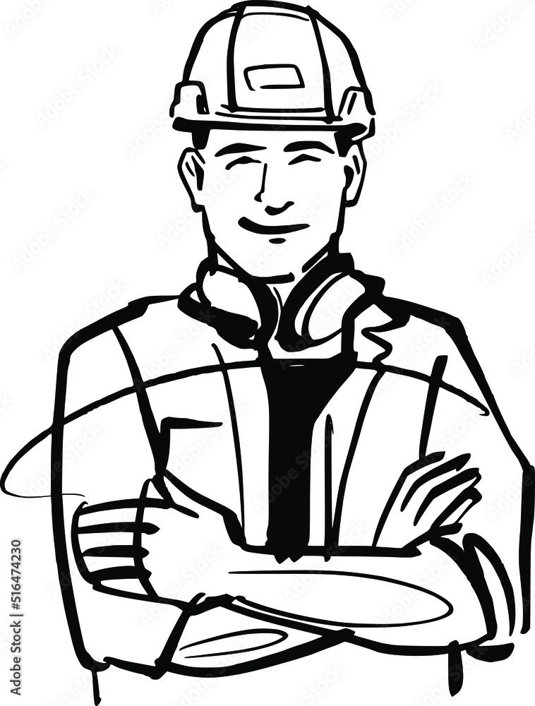 vector sketch of the worker with helmet vector sketch of the worker with helmet