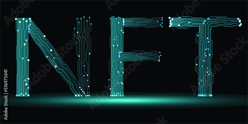 NFT nonfungible token vector concept design with  circuit board for Future business world of economy