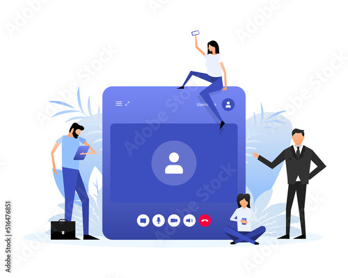 Mockup with video call people. Mobile phone mockup vector illustration