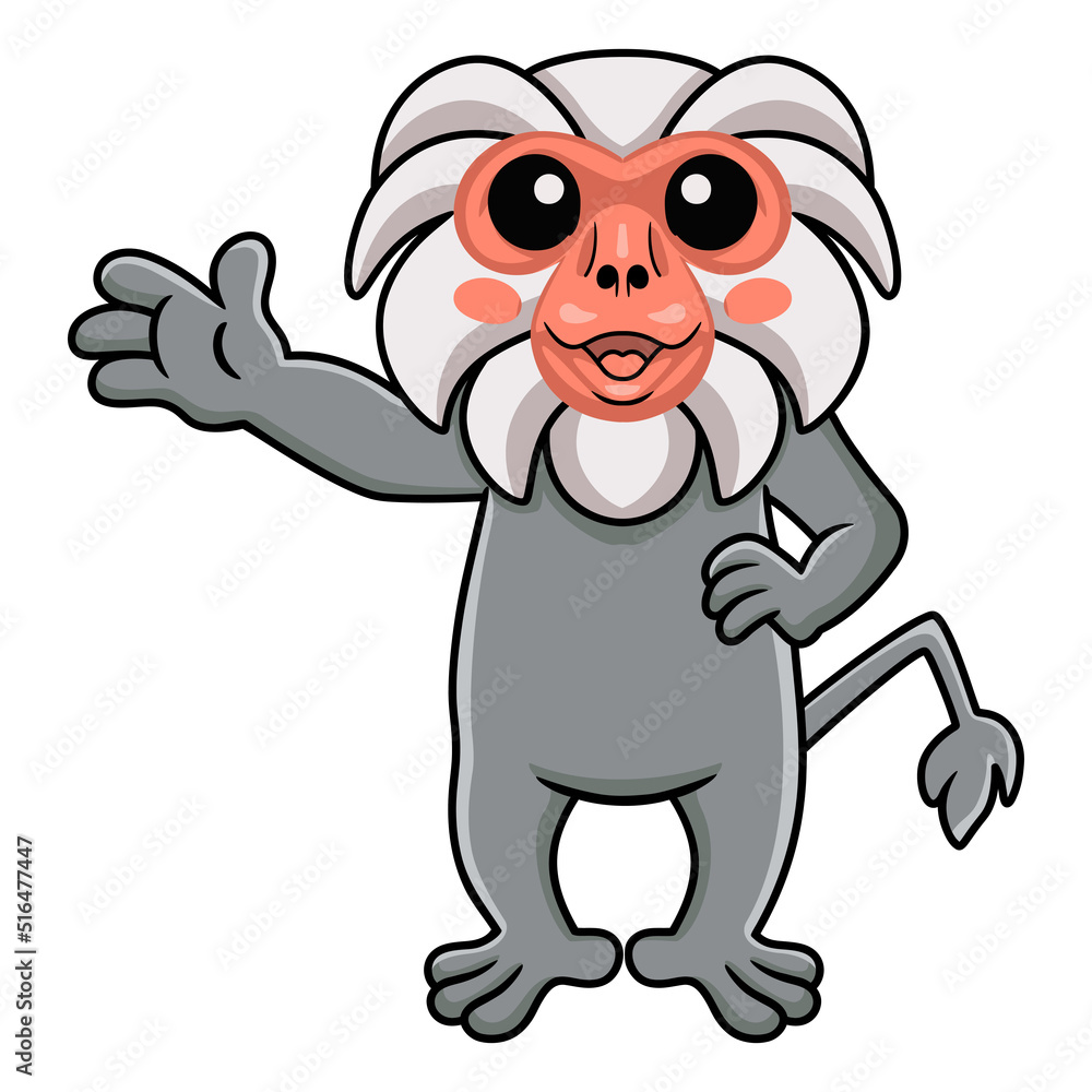 Obraz premium Cute little hamadryad monkey cartoon waving hand
