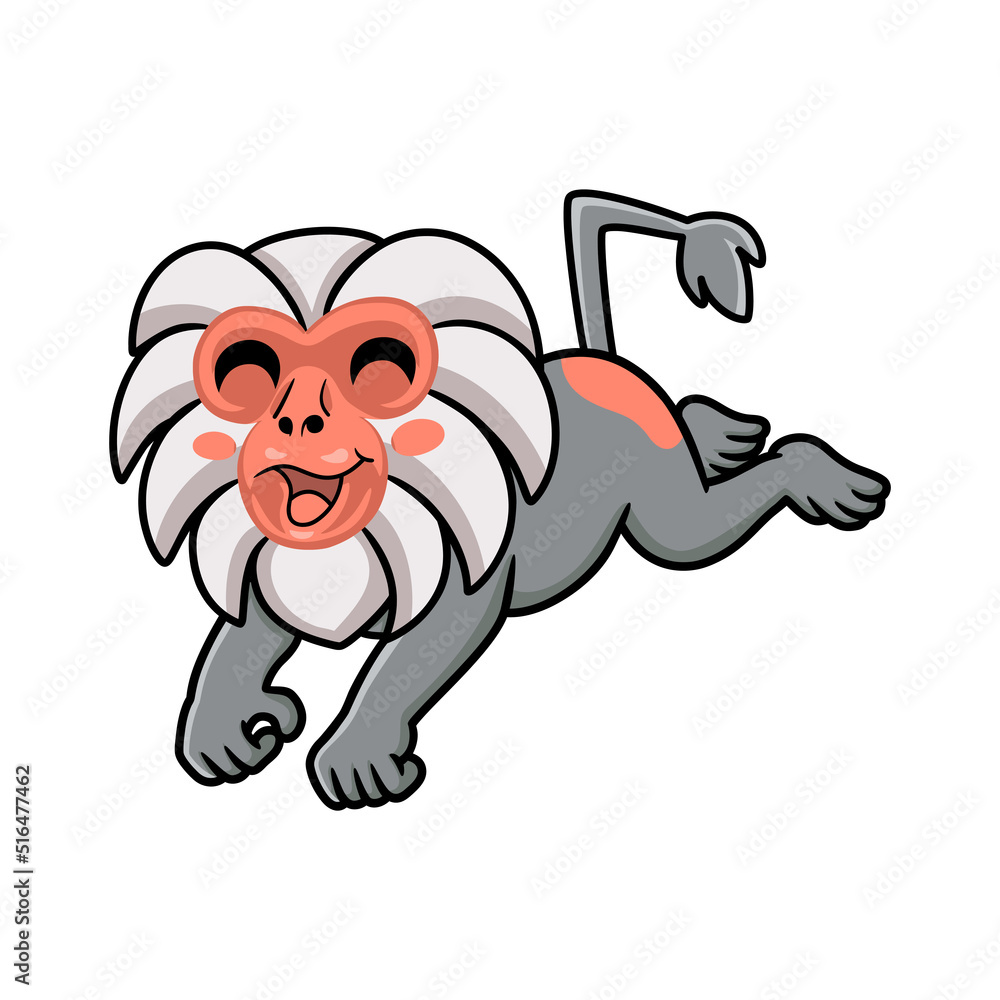 Fototapeta premium Cute little hamadryad monkey cartoon jumping